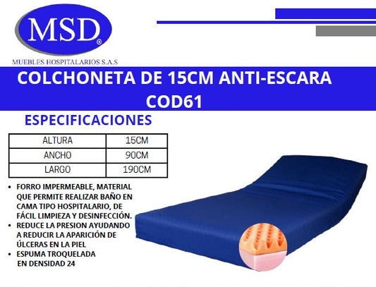 colchoneta para cama hospitalaria 15cm antiescaras